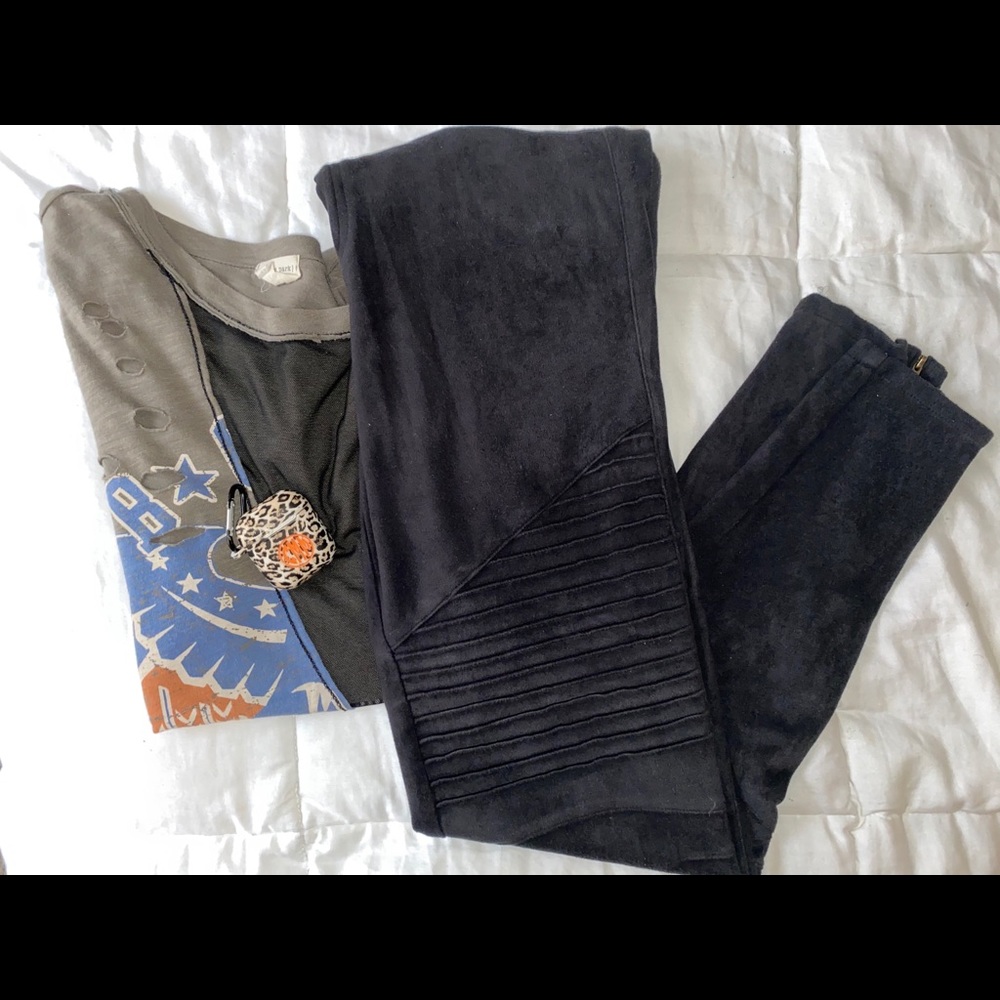 Charcoal Suede Moto Leggings